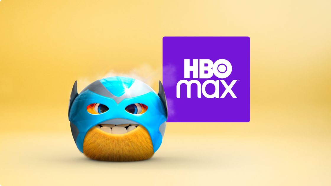 CBB bamse med udklædning ved siden af HBO Max logo