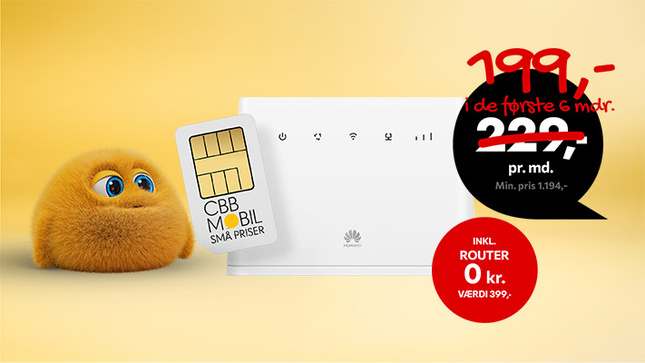 CBB bamse ved siden af internet med en router til 0 kr. 