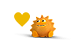 CBB Bamse sidder ved siden af et gult hjerte 